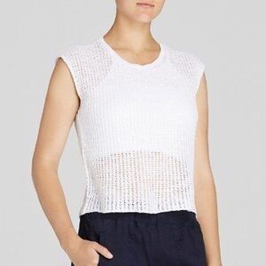Eileen Fisher Cream & Tan “Open Knit Split Back” Crop Top Size Medium